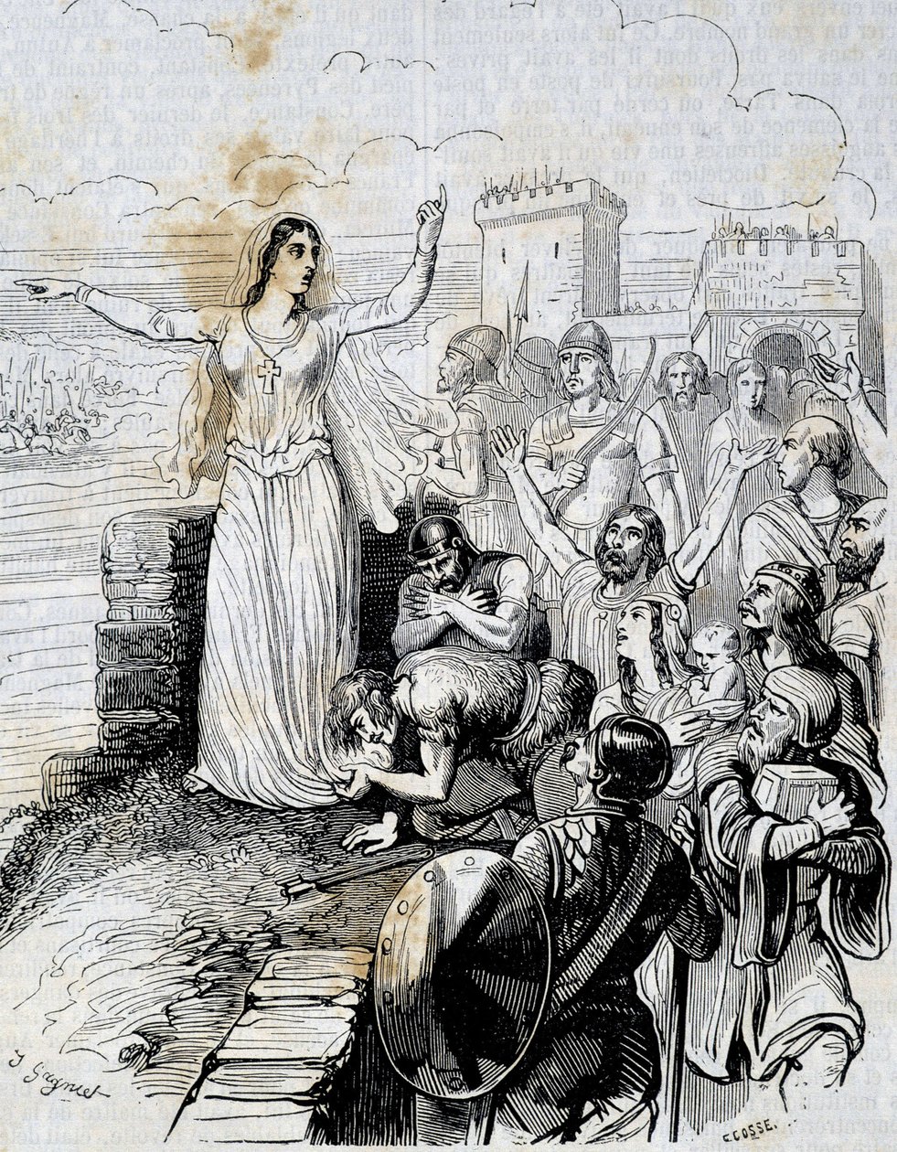 Genneviève uklidňuje obyvatele Paříže - v „Histoire de France“ od L.-P. Anquetil od French School