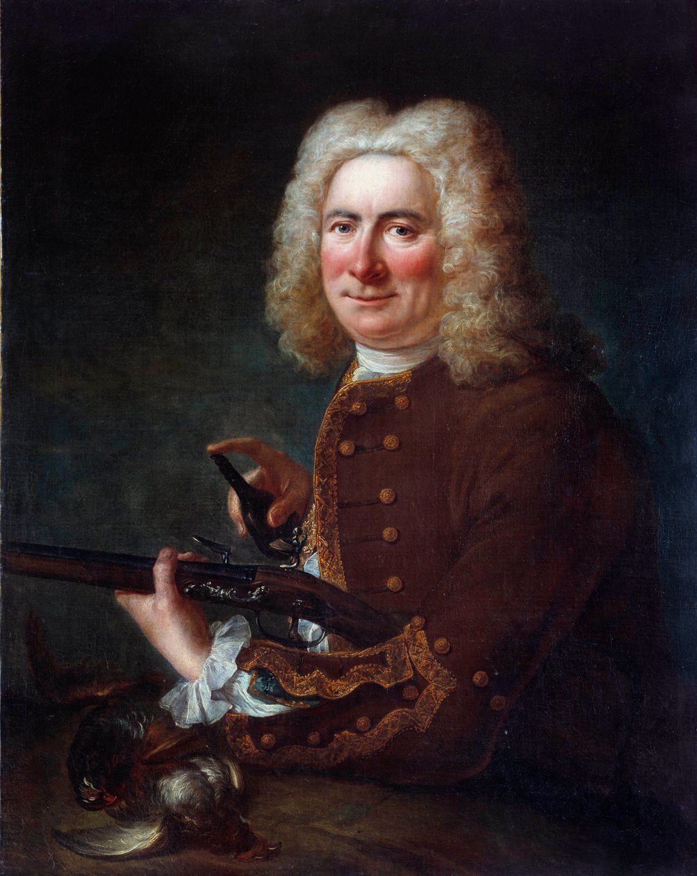 Pán s kamínkovou puškou. Anonymní obraz 18. století. Gien, Musee de la chasse - Gentleman s křesadlovou zbraní. Anonymní obraz 18. století. Muzeum myslivosti, Gien, Francie od French School