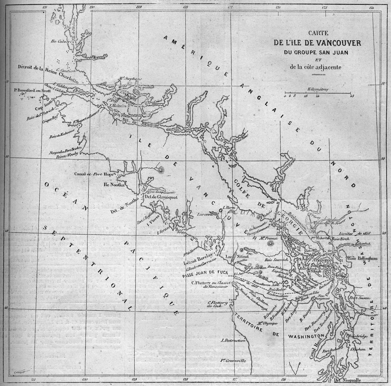 Zeměpisná mapa ostrova Vancouver od French School