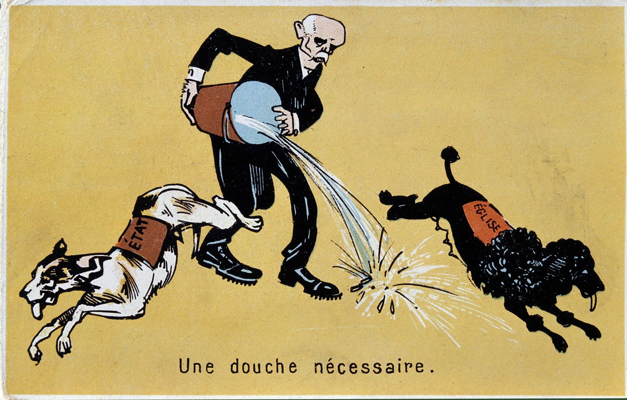 Georges Clemenceau odděluje církev a stát skokem do vody pro dva psy od French School