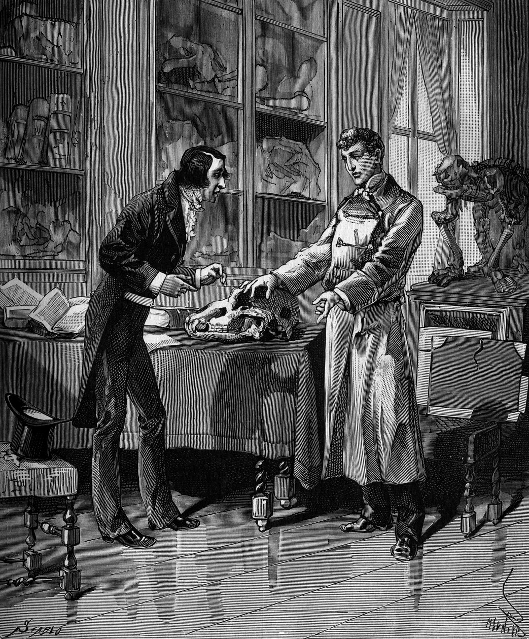 Georges Cuvier (1769-1832), francouzský přírodovědec s mladým studentem. v „Histoire populaire des sciences, vynálezy a objevy od prvních století do současnosti“ od Bitarda Adolphe 1880. od French School