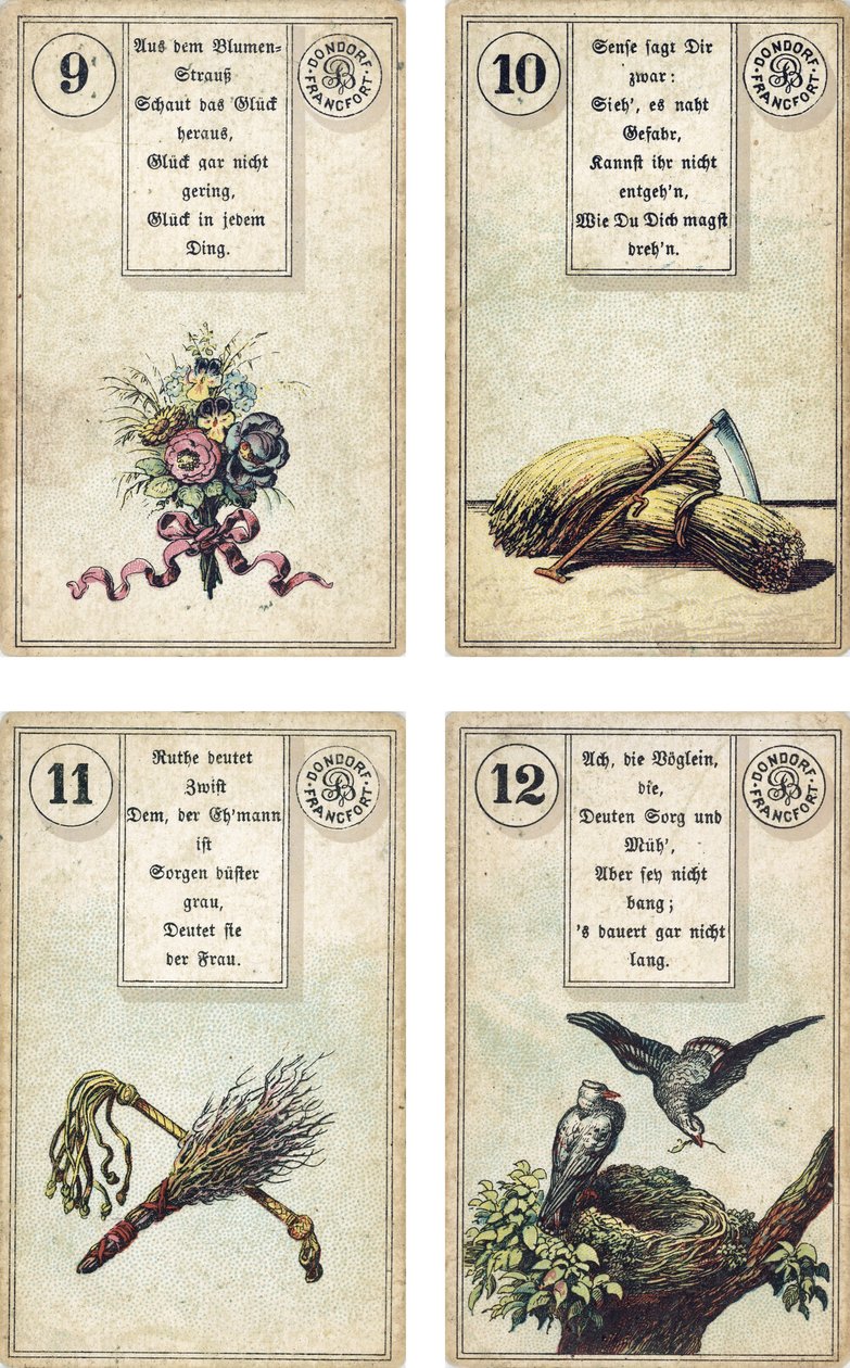 Německé vydání francouzského kartomanického balíčku Lenormand: Dondorf, Frankfurt nad Mohanem, 19. století. od French School