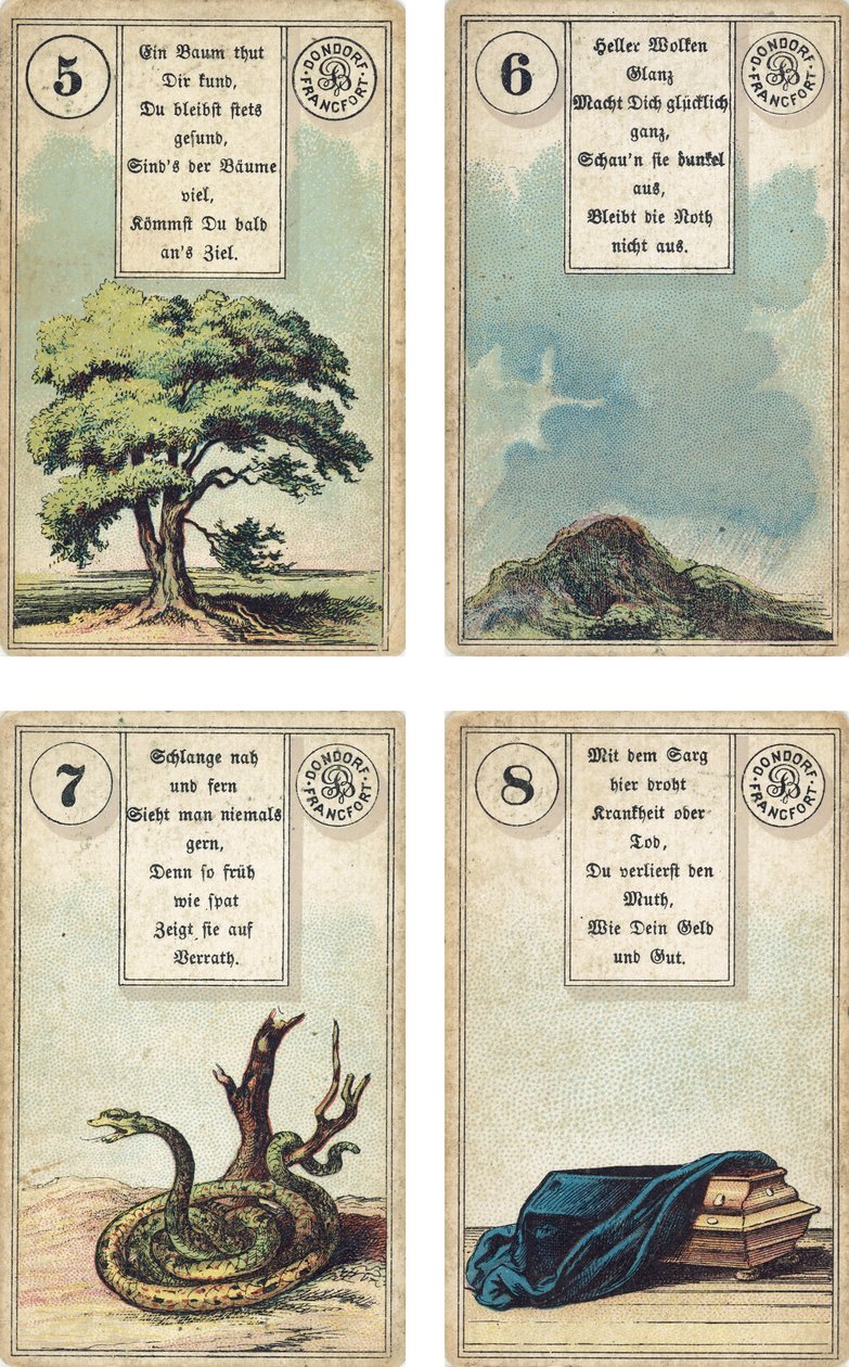 Německé vydání francouzského kartomanického balíčku Lenormand: Dondorf, Frankfurt nad Mohanem, 19. století. od French School