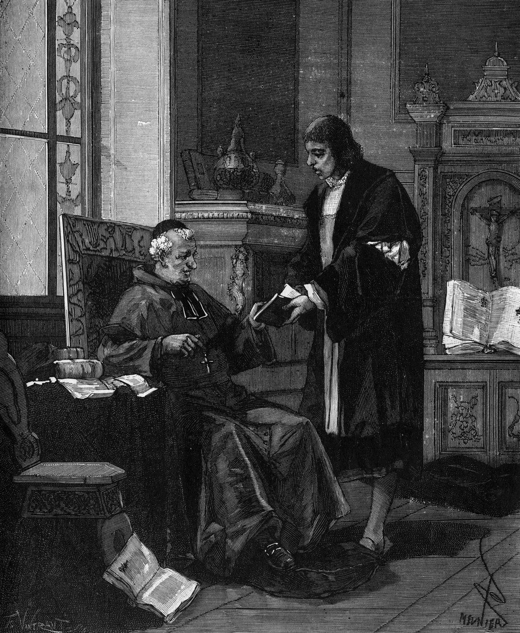 Girolamo Fracastoro známý jako FRACASTOR (1478-1553). Italský humanista a lékař předkládá svou báseň kardinálu Bembovi. od French School