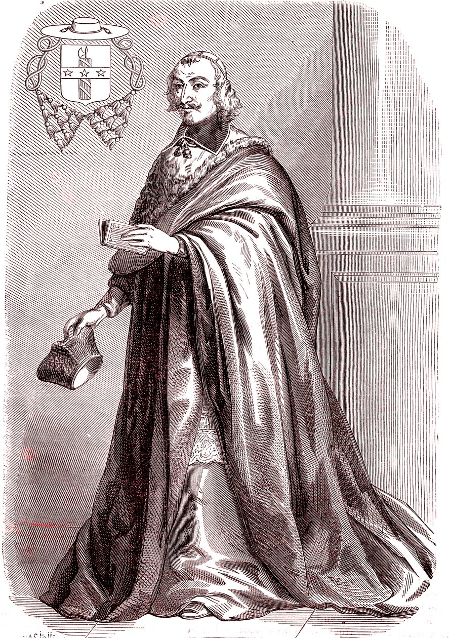 Giulio Raimondo Mazzarino, francouzský kardinál a diplomat italského původu. 1865 (rytina) od French School