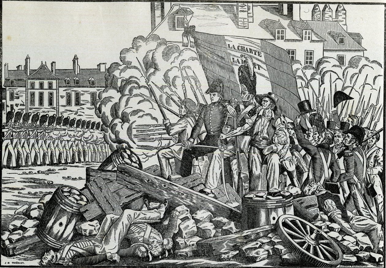 Slavné a nezapomenutelné boje z července 1830 v pařížské radniční čtvrti - Revolution de 1830 - Bitvy v červencových dnech 1830 v Paříži. od French School