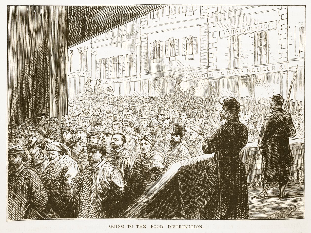 Cesta k rozdělování potravin, ilustrace z knihy Cassells History of the War between France and Germany, 1870-1871 (Dějiny francouzsko-německé války, 1870-1871) od French School