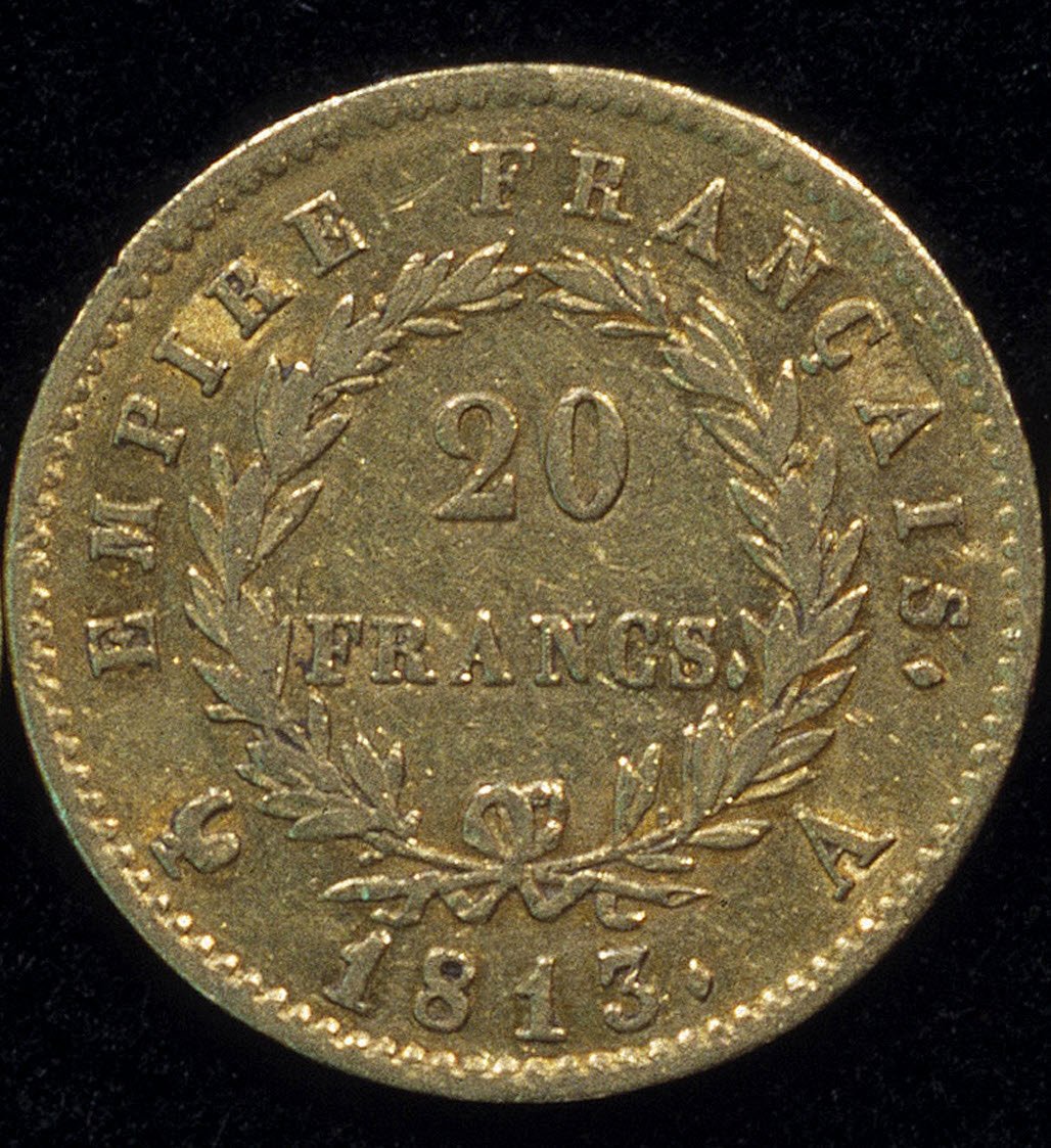 Zlatá mince 20 franků (Napoleon) z roku 1813. zpět. od French School