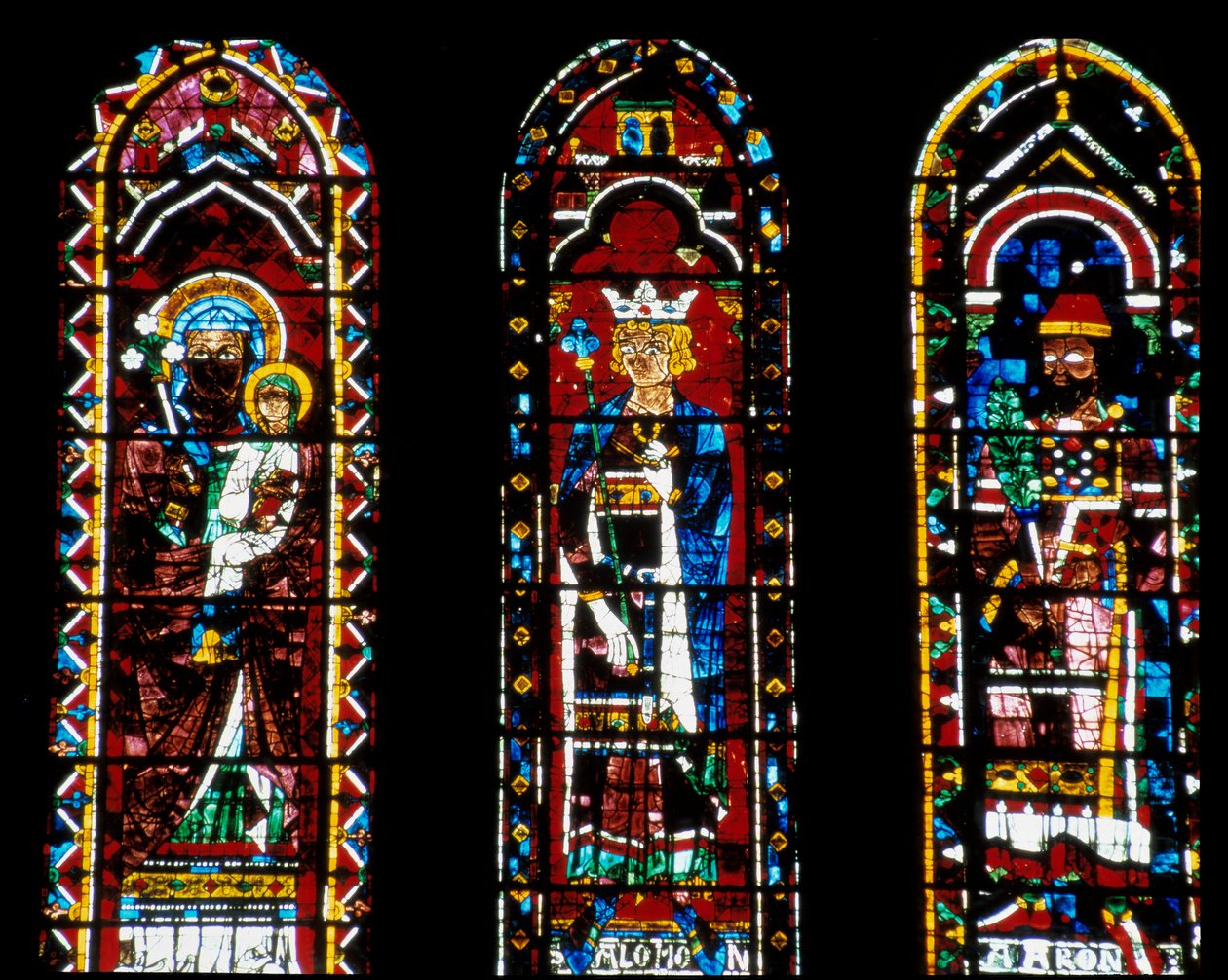 Gotické umění: Svatá Anna More, Solomon a Aaron. Lancety pod Rosace du Nord (nazývané Rosace of the Virgin, circa 1235) Cathedrale Notre Dame de Chartres (Eure et Loir). od French School
