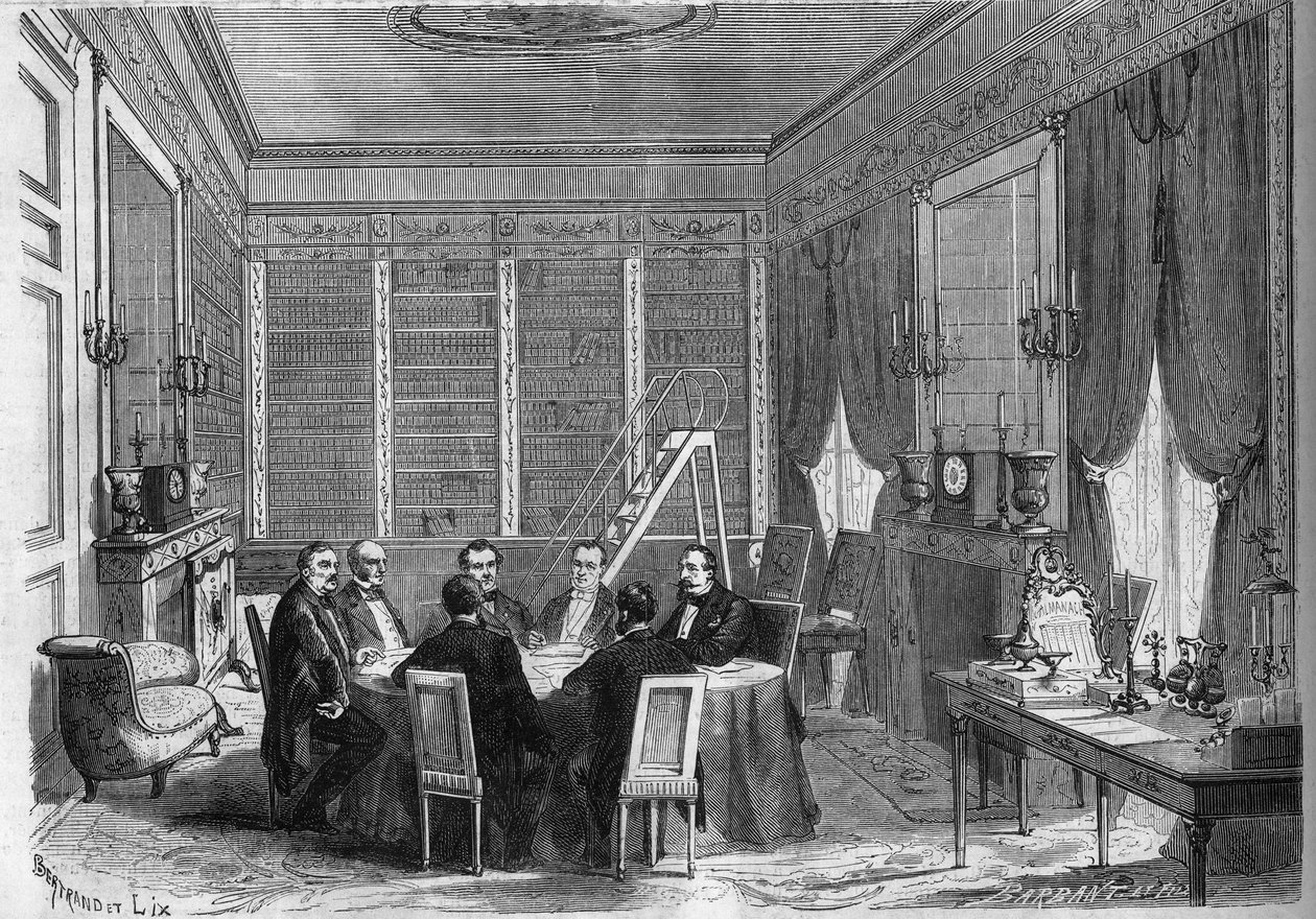 Vláda Druhého císařství: Rada ministrů, které předsedal císař Napoleon III. (1808-1873) se konala v knihovně paláce Compiegne od French School