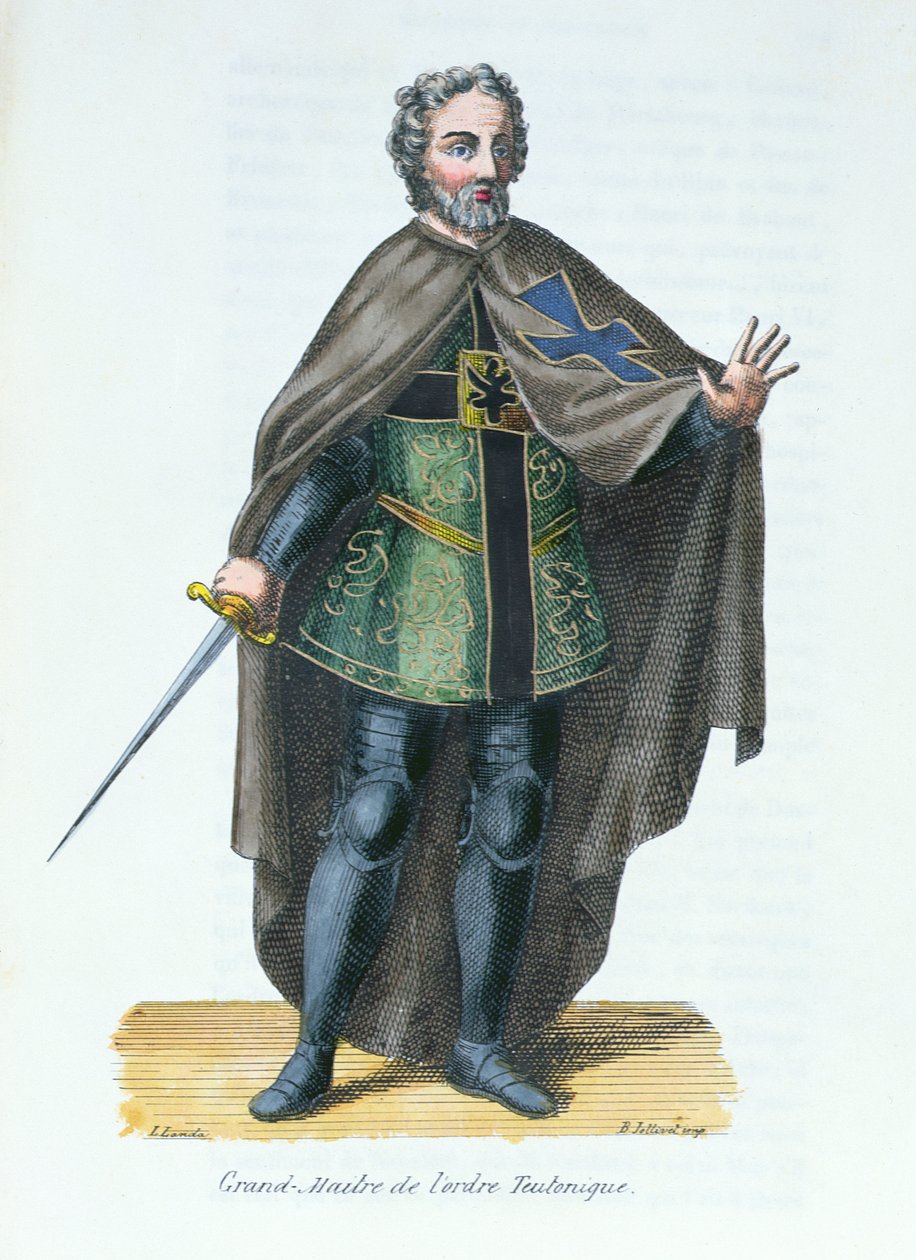 Velmistr Řádu německých rytířů, ilustrace z Histoire et Costumes des Orders Monastiques od Pierra Helyota (1660-1716), 1842 od French School