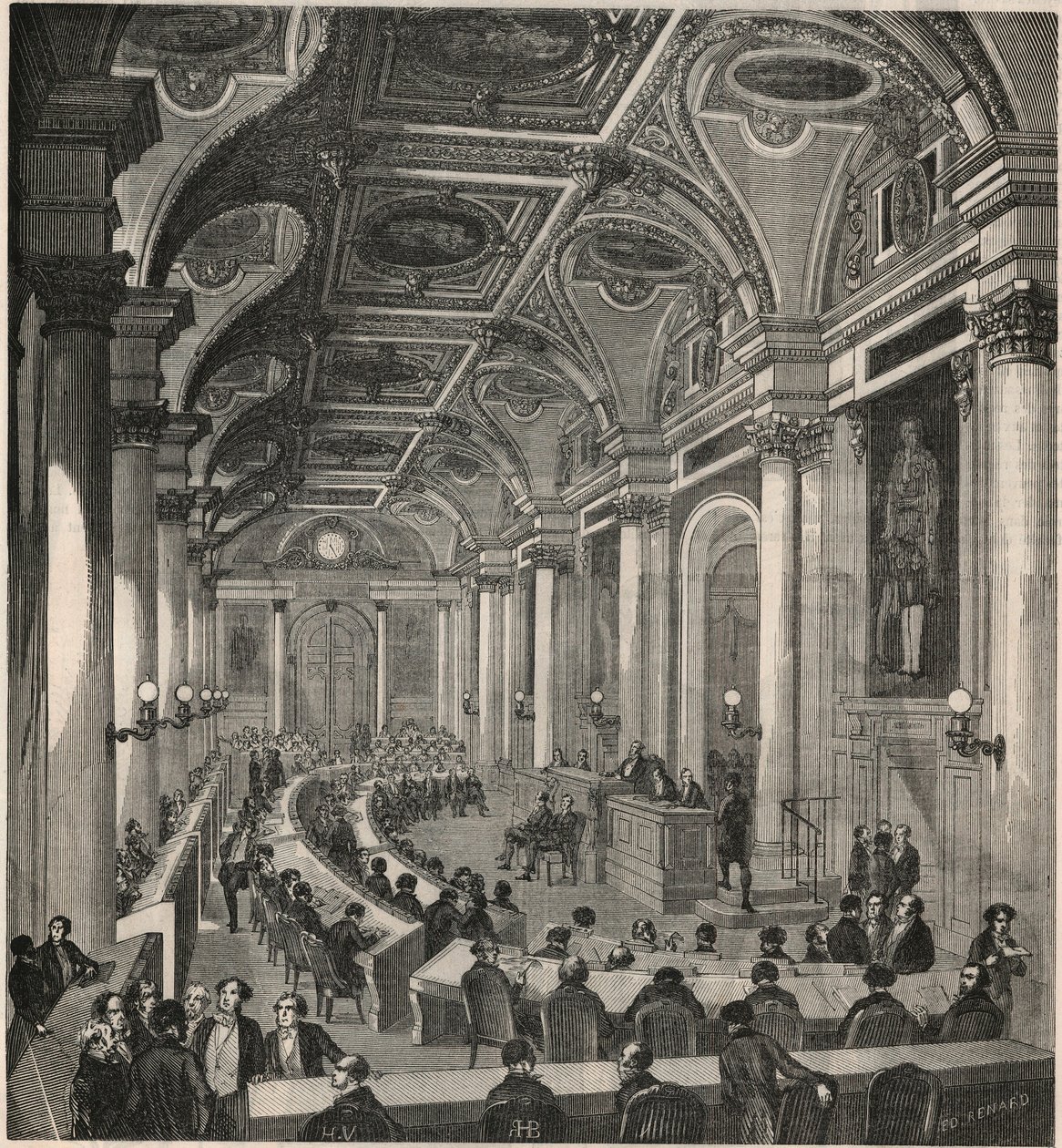 Velká zasedací místnost na Státní radě v Paříži - rytina v „Tableau-de-Paris“ od Edmonda Texiera 1852 od French School