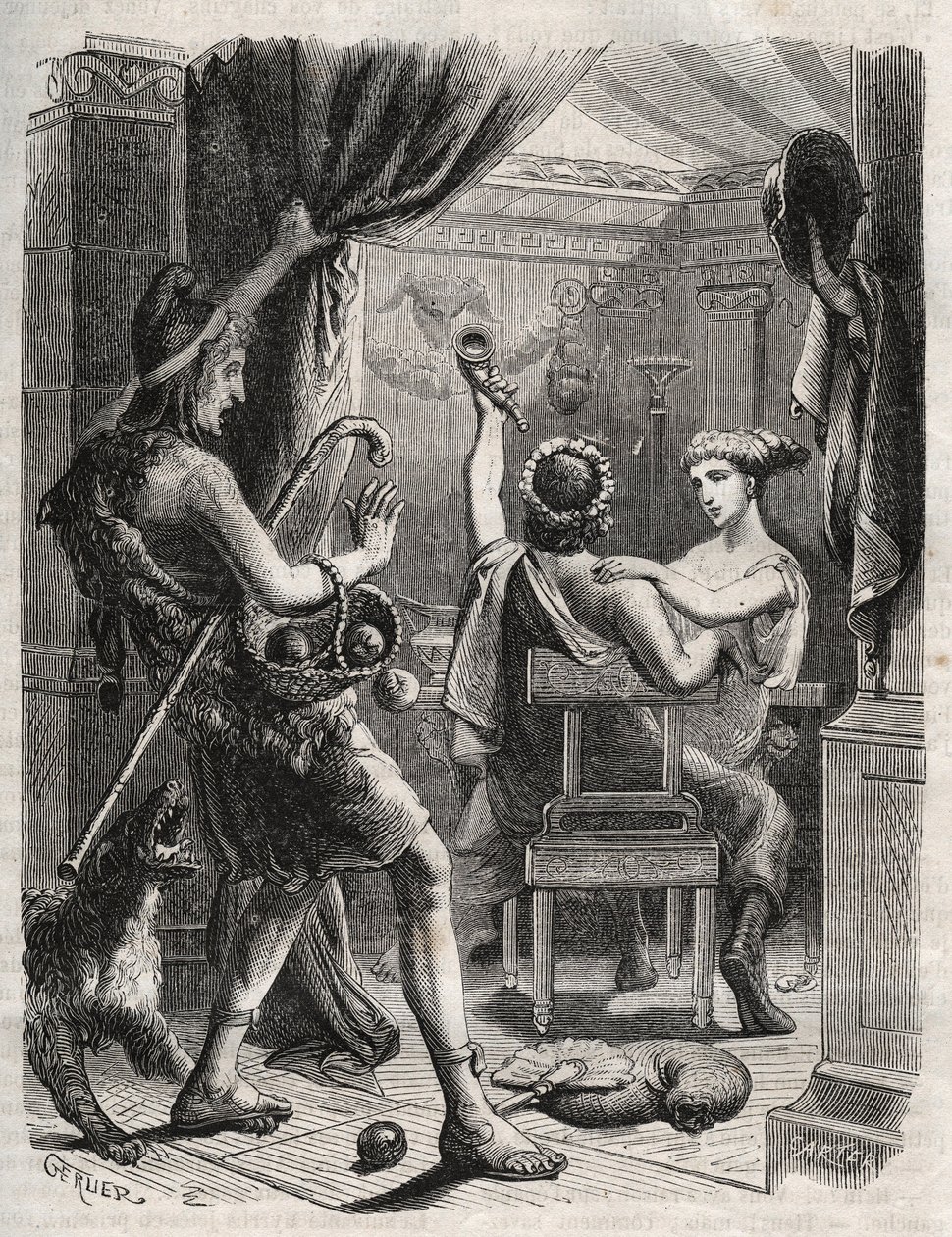 Řecká mytologie: „Tento výkřik vyvolala Paříž““. Paris překvapí Helene Peritanem. Rytina z roku 1871 v „Histoire Des Cocuses Celebres““ od Henryho de Kocka (1819-1892). od French School