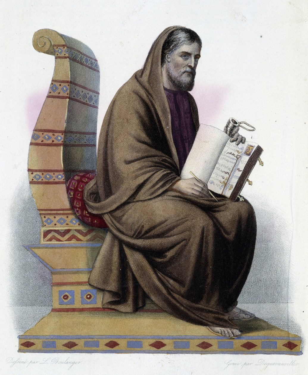 Gregoire de Tours (538-594) biskup z Tours a historik církve- v „“Le Plutarque francais““, od Mennechet, Paříž od French School