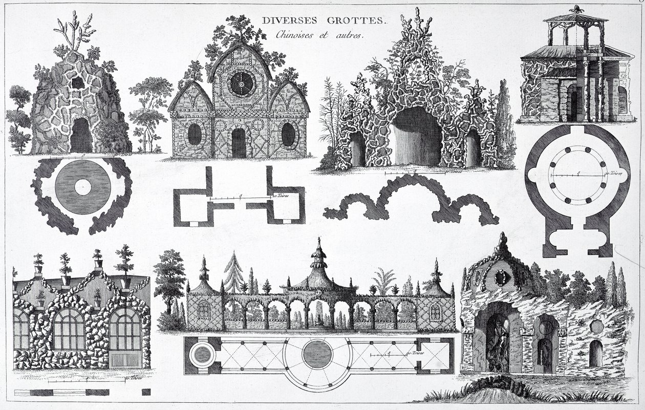 Návrhy jeskyně z Jardins Anglo-Chinois od George Louis Le Rouge, publikované 1775-78 od French School
