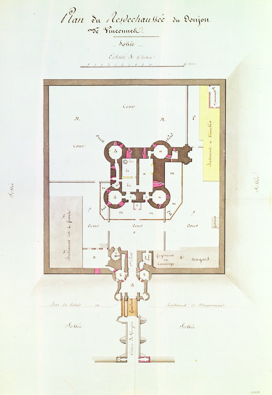 Plán přízemí věznice Vincennes, 1810 (pero a inkoust) od French School