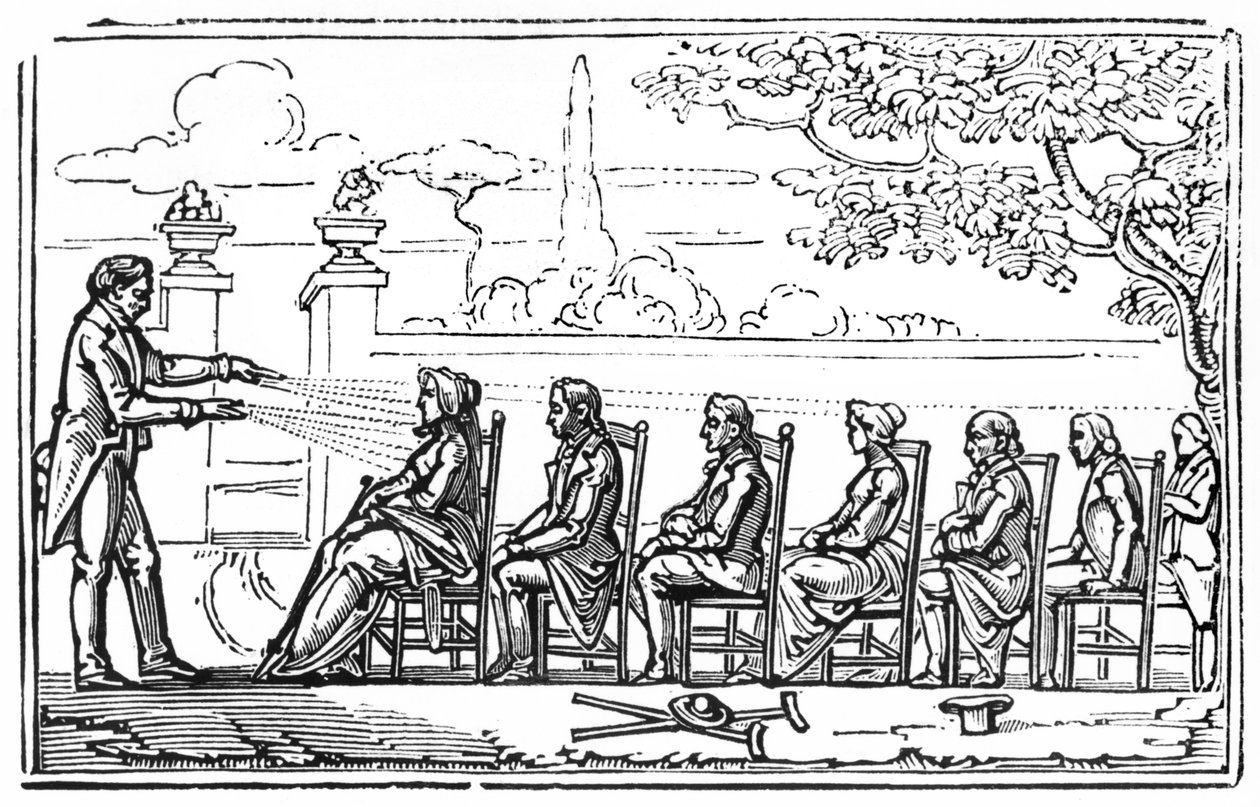 Skupinová magnetoterapie, ilustrace z Therapeutique Magnetique od barona du Poteta, 1863 od French School