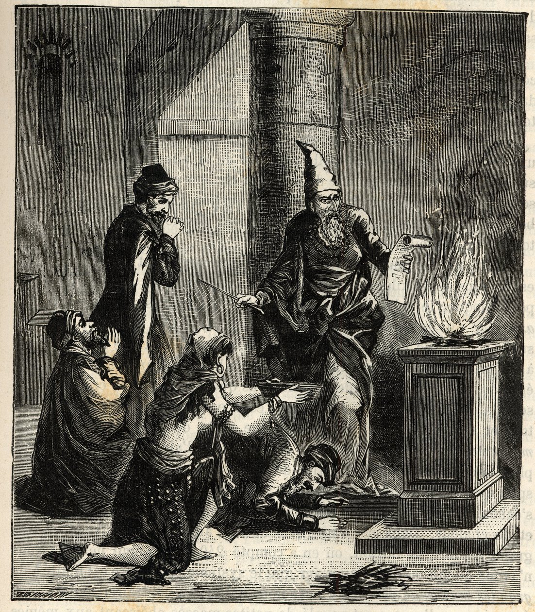 Guebres (nebo Zoroastrian) - Uctívači ohně - - Rytina v “Sciences à la potee de tous - fyzika et chimie populaire” Alexis Clerc. Konec 19. století. Soukromá sbírka. od French School