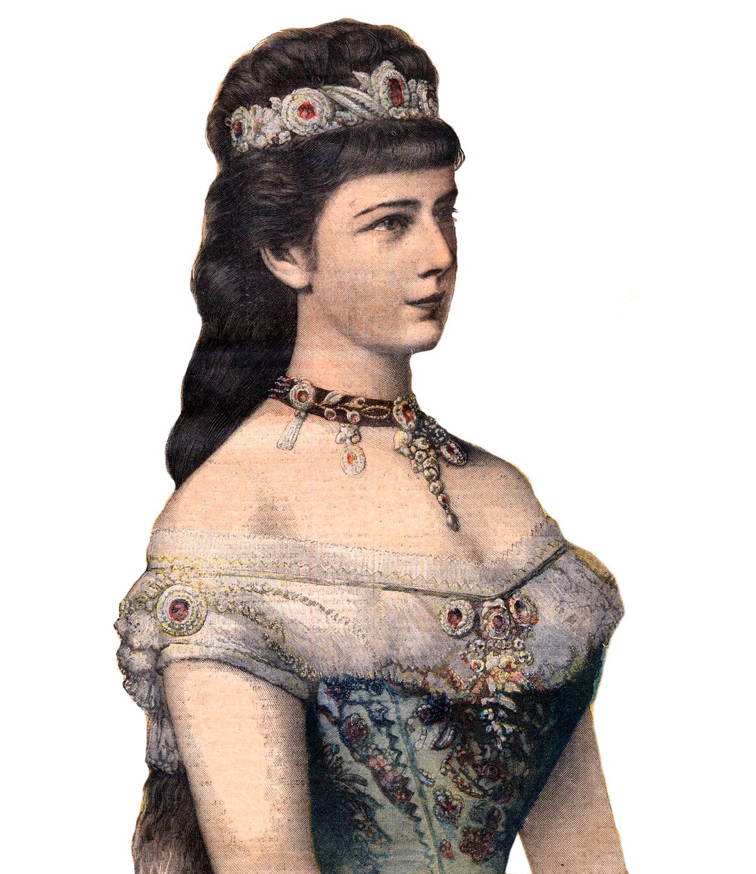 Hosté Francie: císařovna Alžběta (Sissi), choť Františka Josefa I. Rakouského v „Le Petit Journal“ 20. prosince 1896 (rytina) od French School