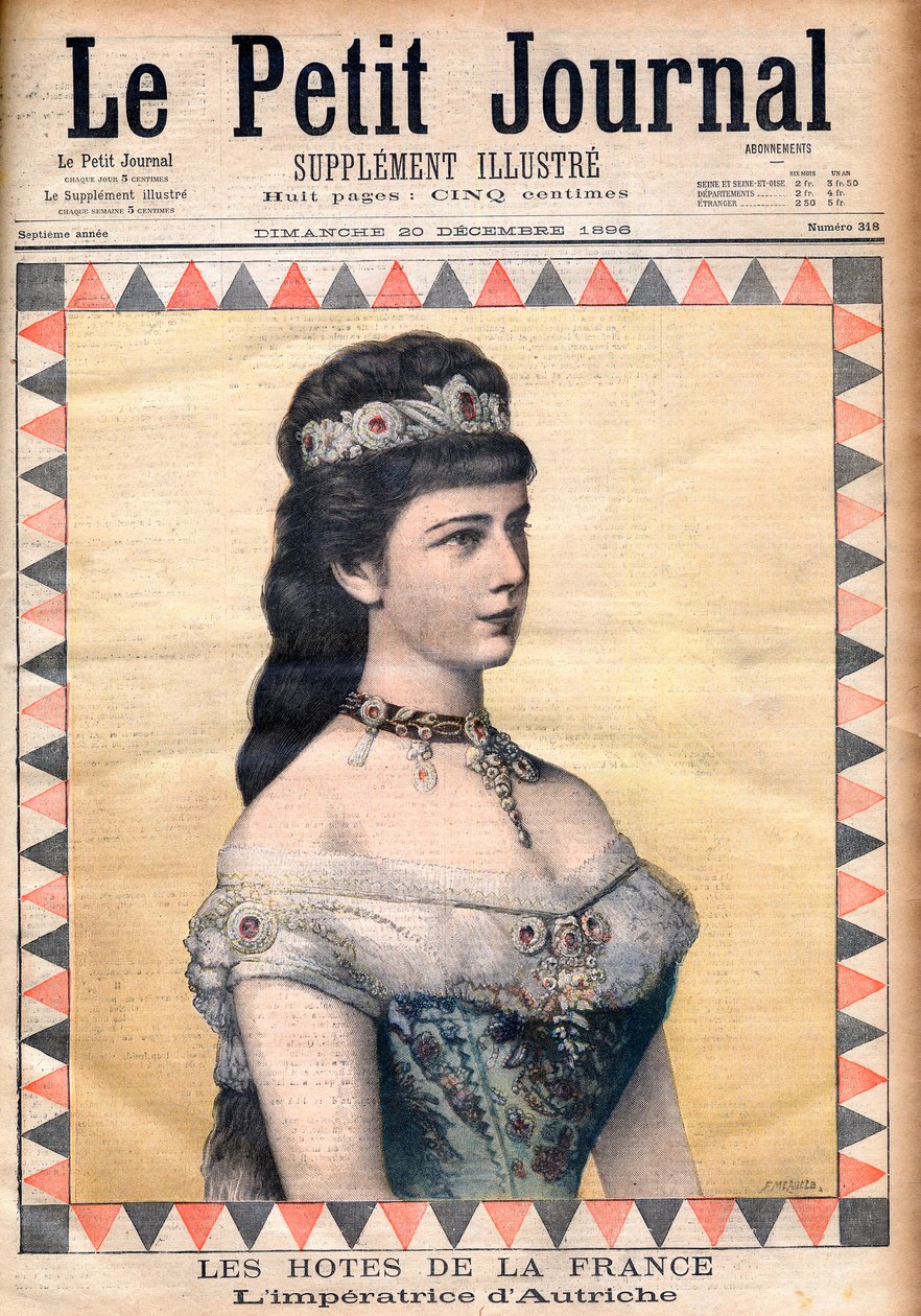 Hosté Francie: císařovna Alžběta (Sissi), choť Františka Josefa I. Rakouského v „Le Petit Journal“ 20. prosince 1896 (rytina) od French School