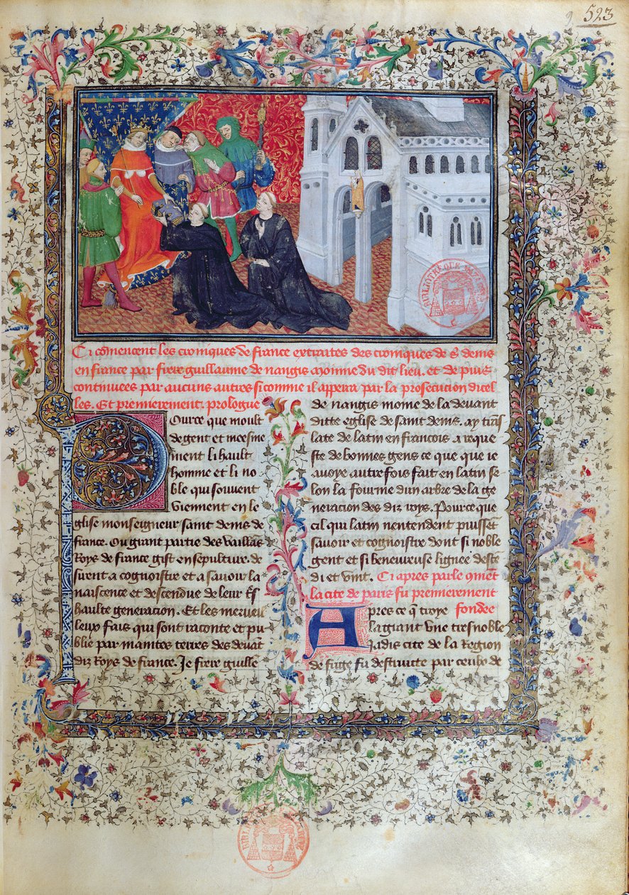 Guillaume de Nangis († 130003) představuje svou knihu Filipu IV. (1268-1314) le Belovi, francouzskému králi v letech 1285-1314 od French School