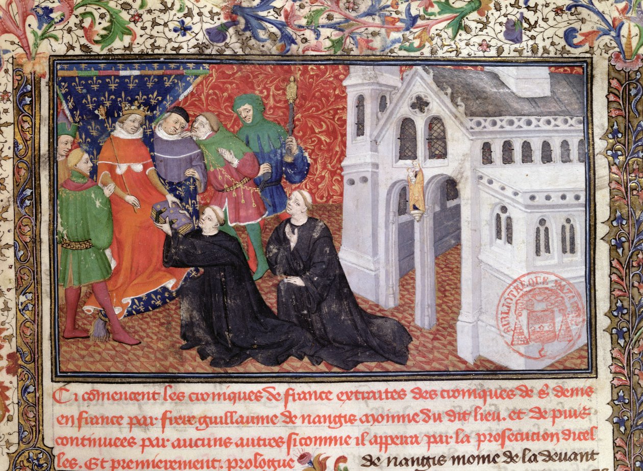 Guillaume de Nangis († 130003) představuje svou knihu Filipu IV. (1268-1314) le Belovi, francouzskému králi v letech 1285-1314 od French School