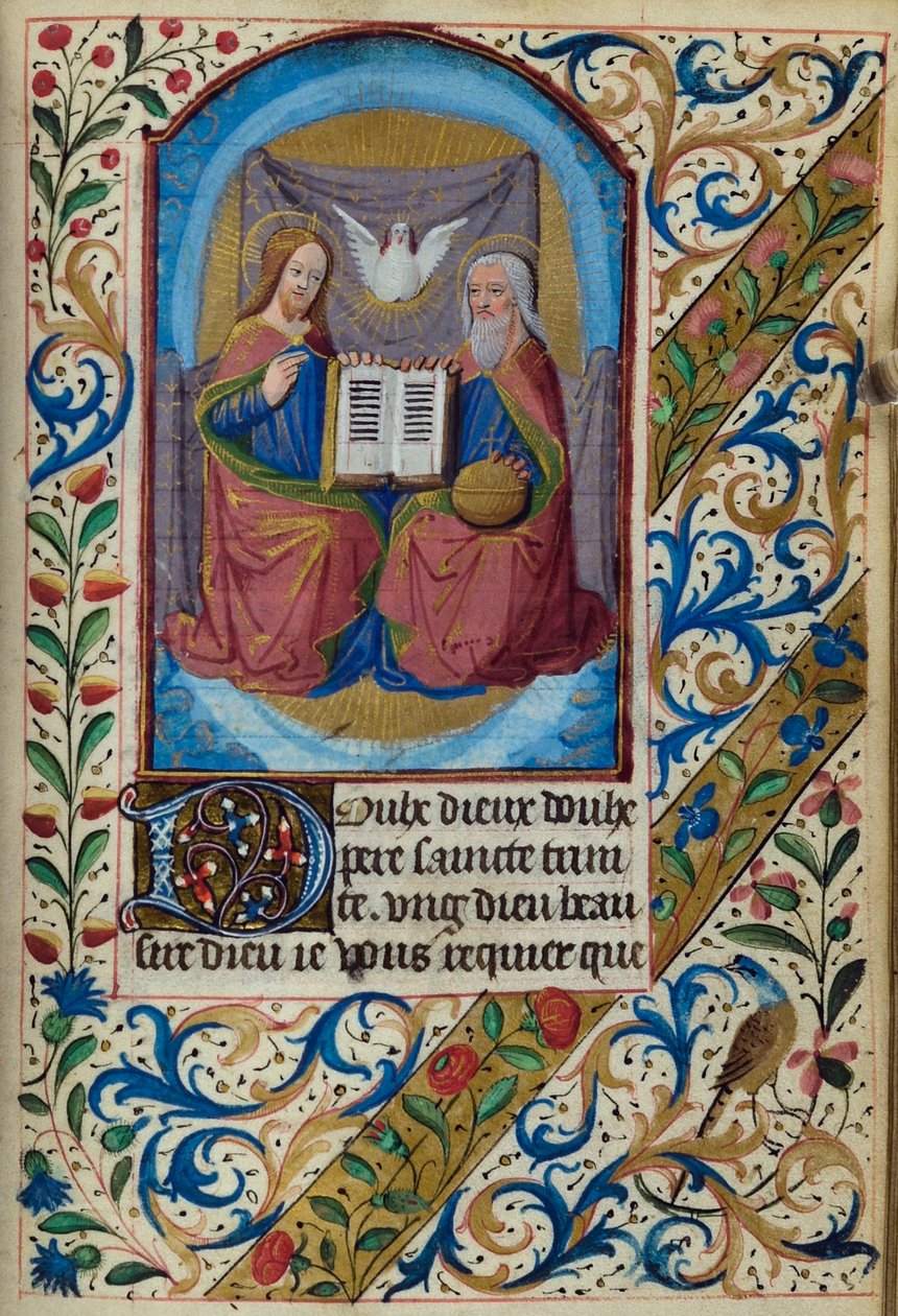 H/L-3-3 fol. 153r Nejsvětější Trojice, z Knihy hodin, Použití Paříže, polovina 15. století od French School