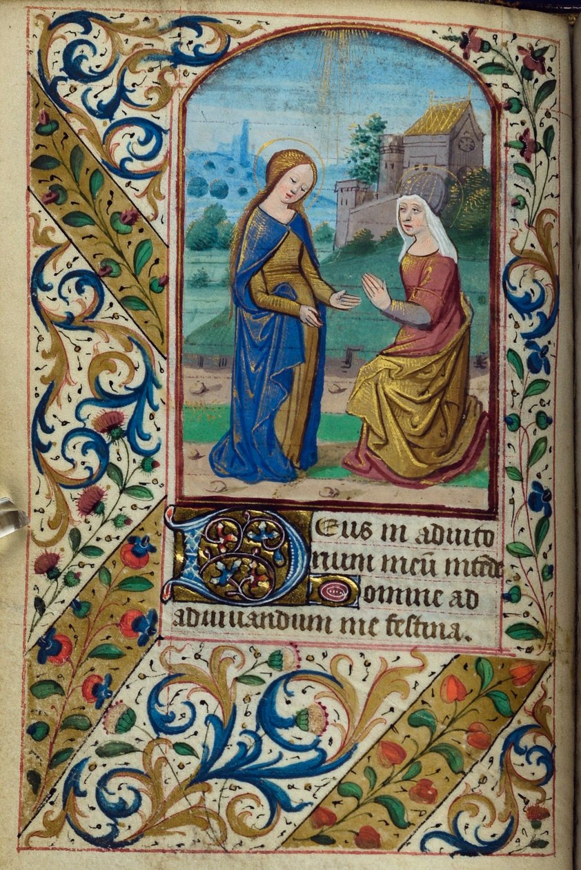 H/L-3-3 fol. 46v The Visitation, from Book of Hours, Use of Paris, mid-15th century od French School