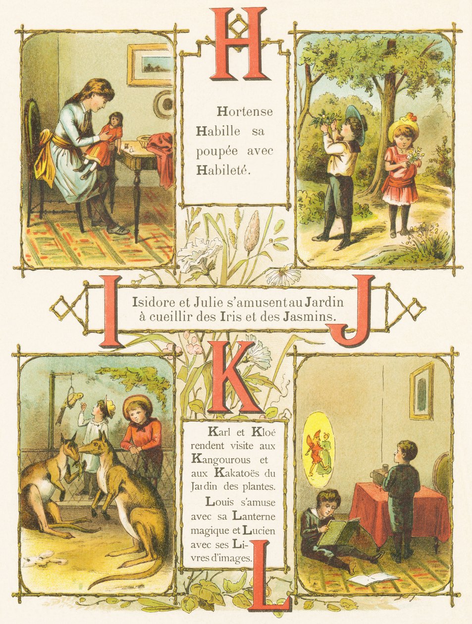 H I J K L: Dovednost, Zahrada, Kosatec, Jasmín, Klokani, Kakato, Kouzelná lucerna, Obrázkové knihy od French School