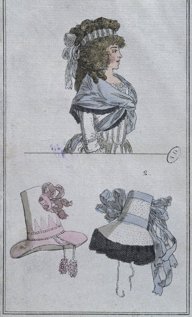 Účes a klobouky (barevné gravírování) od French School