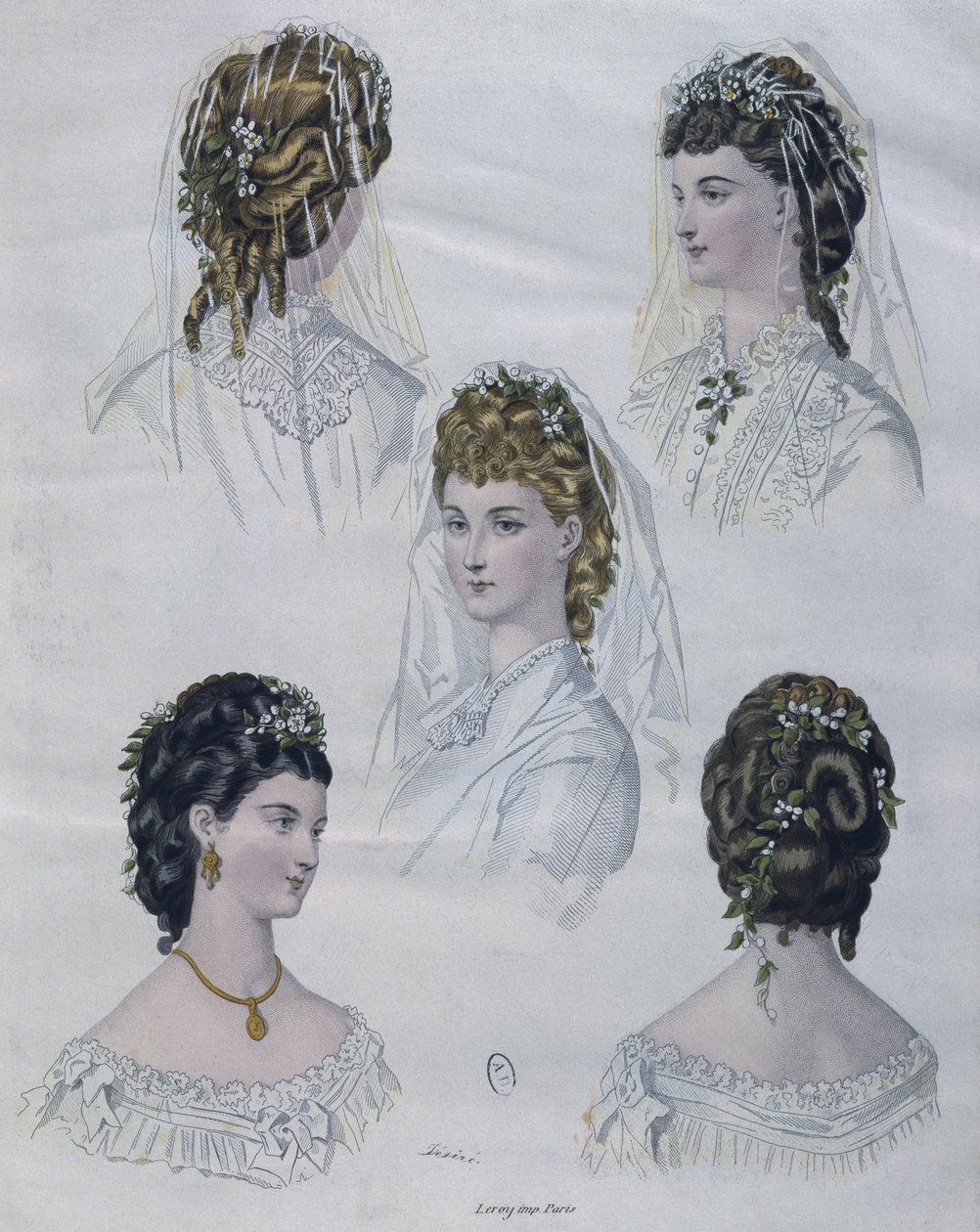 Účesy, ilustrace z La Mode illustree, 1872 (barevná rytina) od French School