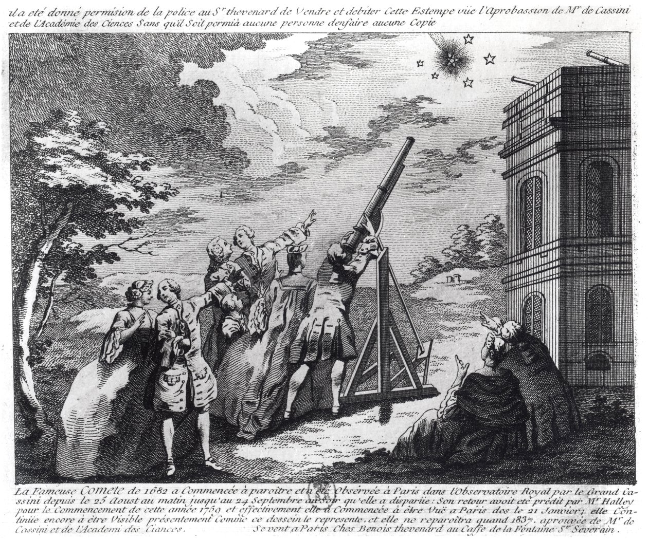 Halleyova kometa pozorovaná v roce 1759 sondou Cassini III (1714-84) od French School