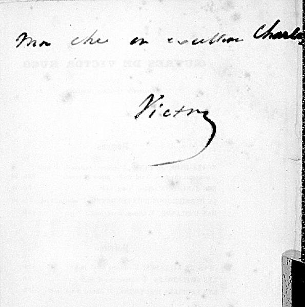 Ručně psaný podpis Victora Huga (1802-85) na stránce jeho knihy „Le Roi s
