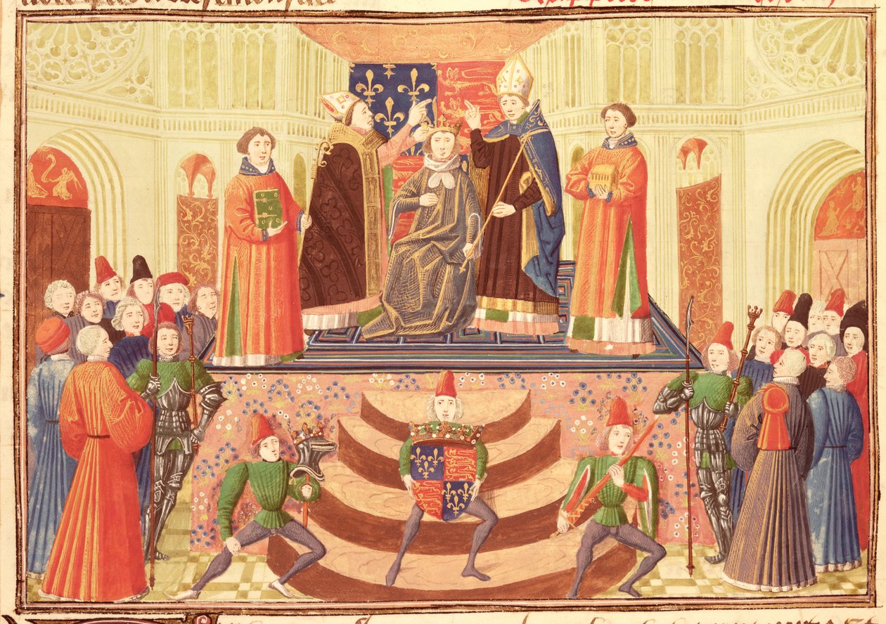 Harl 4380 f.186v Korunovace Jindřicha IV. (1367-1413) z Froissartovy kroniky, sv. IV od French School