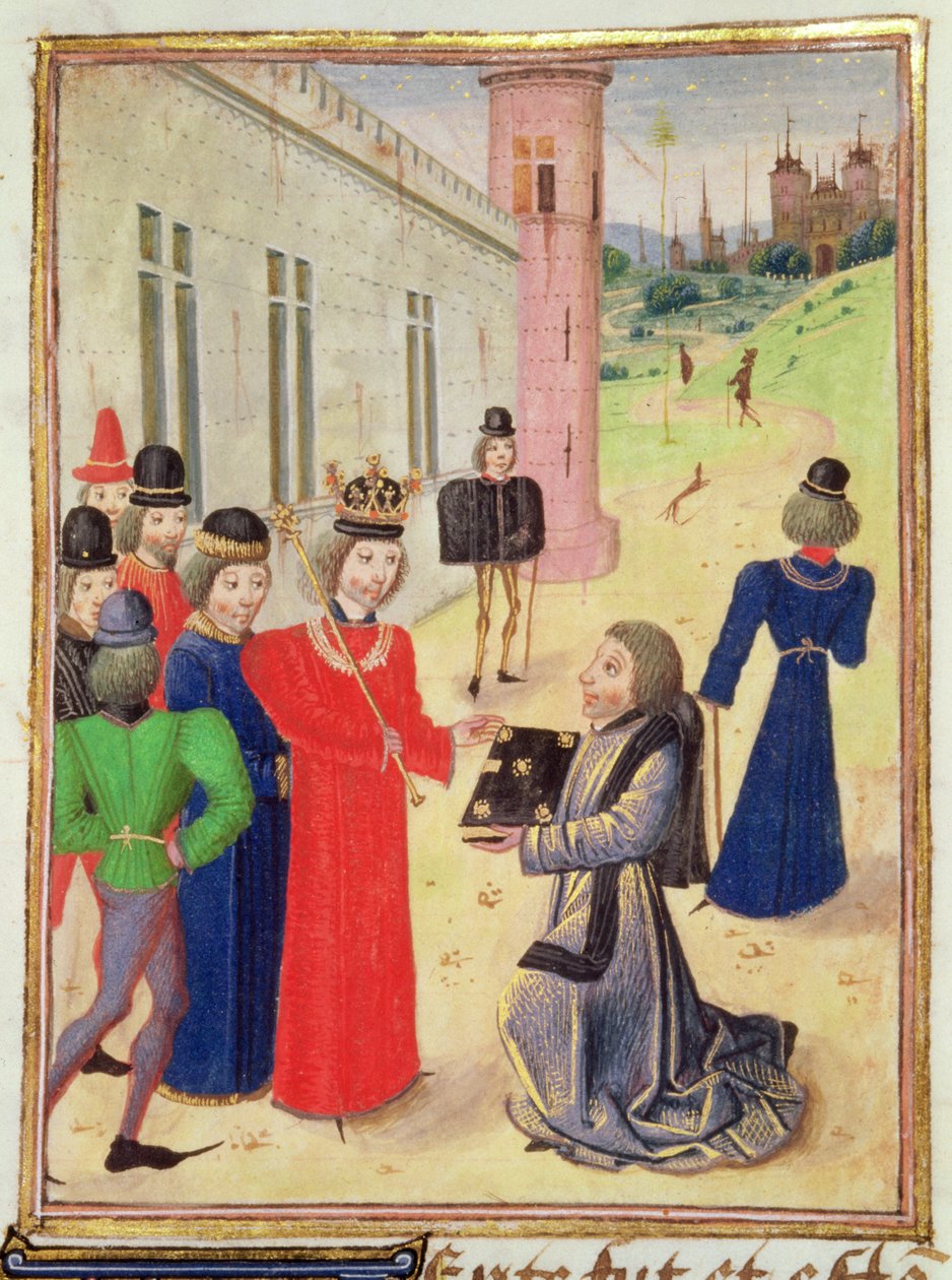 Harl 4380 f.233v Froissart představuje svou knihu Richardovi II., z Froissart