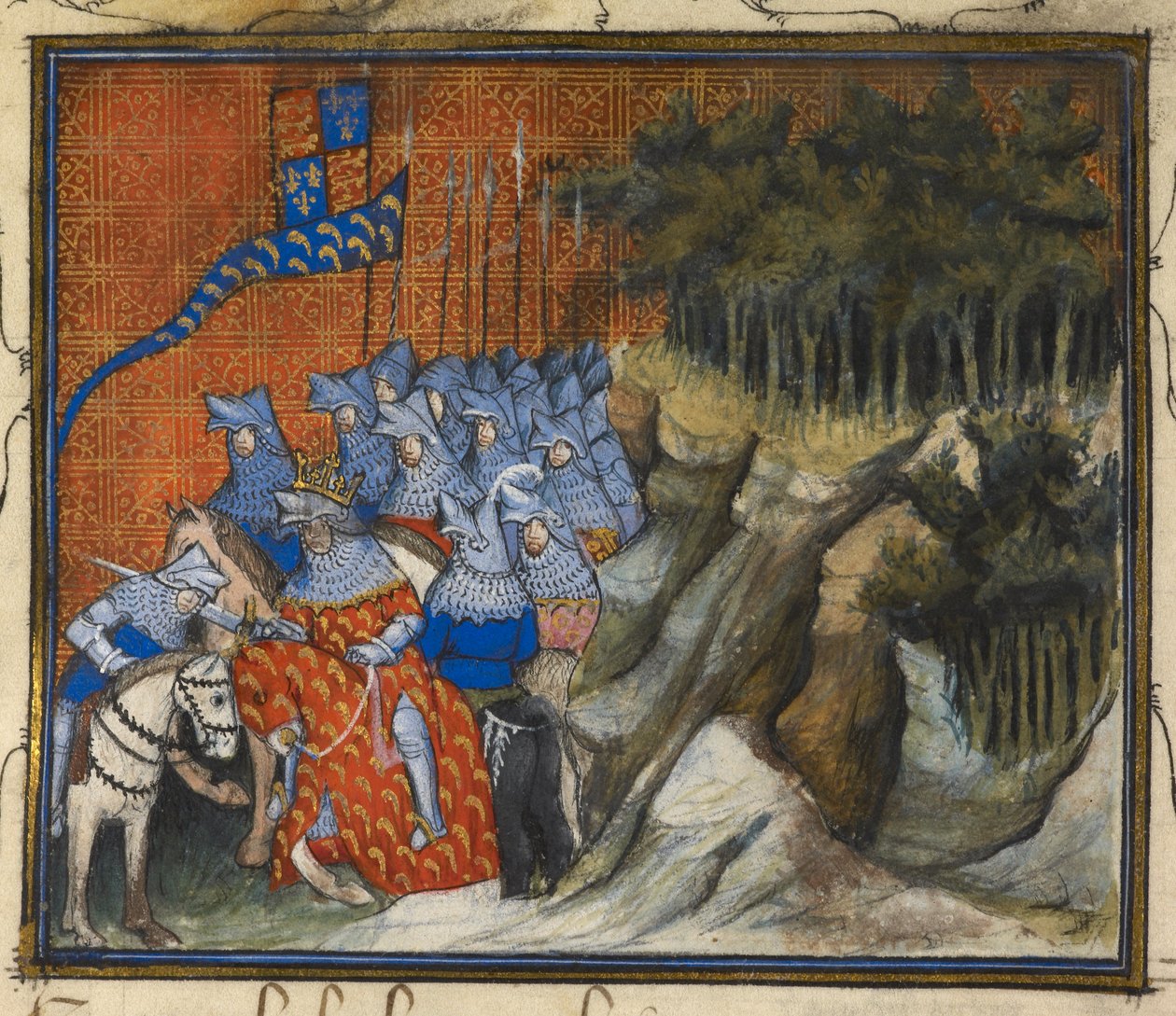 Harley 1319 f. 5, rytíři krále Richarda II. Jindřich z Monmouthu během irského tažení, z Knihy o zajetí a smrti krále Richarda II. (vellum) od French School