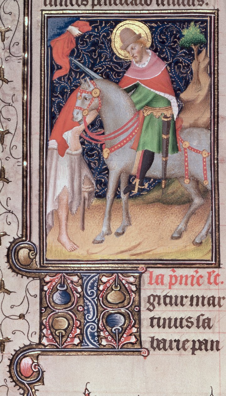 Harley 2897, f.435: St. Martin of Tours, vyrobený kruhem bratří Limbourgů, osvětlen v Paříži (vellum) od French School
