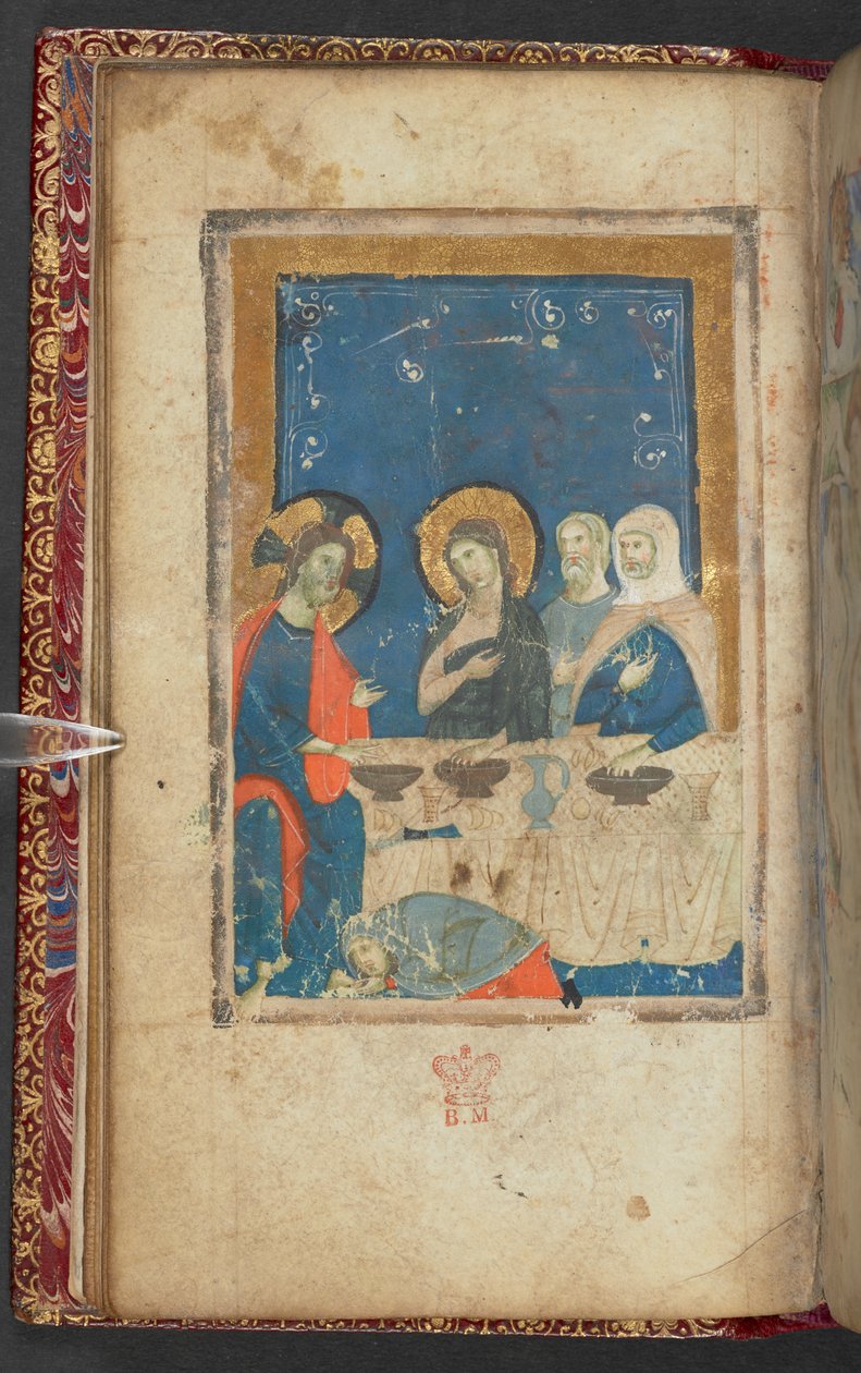 Harley 2928, f.16v, Jídlo v domě Šimona Farizea (vellum) od French School