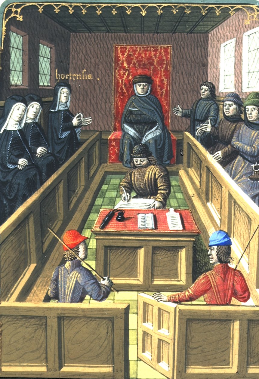 Harley 4375 fol.138v Hortensia před triumvirátem, z „Fakta a výroky Římanů a jiných lidí“ od Valeria Maxima od French School