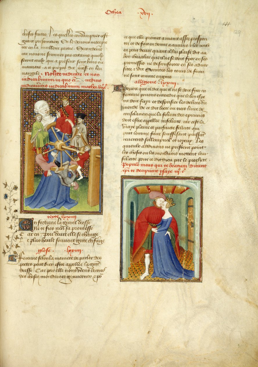 Harley 4431, f.129 Kolo štěstí; a Paříž objímající Helenu, z 