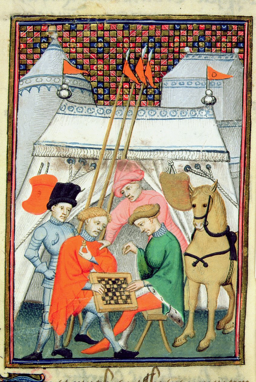 Harley 4431 f.133 Ulysses hrající šachy, pařížská kopie, kolem 1410-15 (vellum) od French School