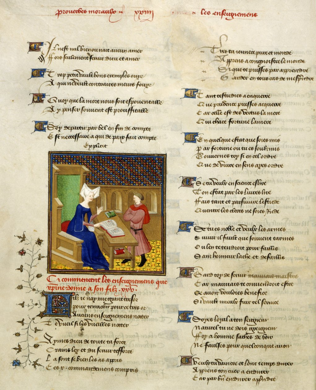 Harley 4431, f.261v Christine de Pisan a její syn, ilustrace z 