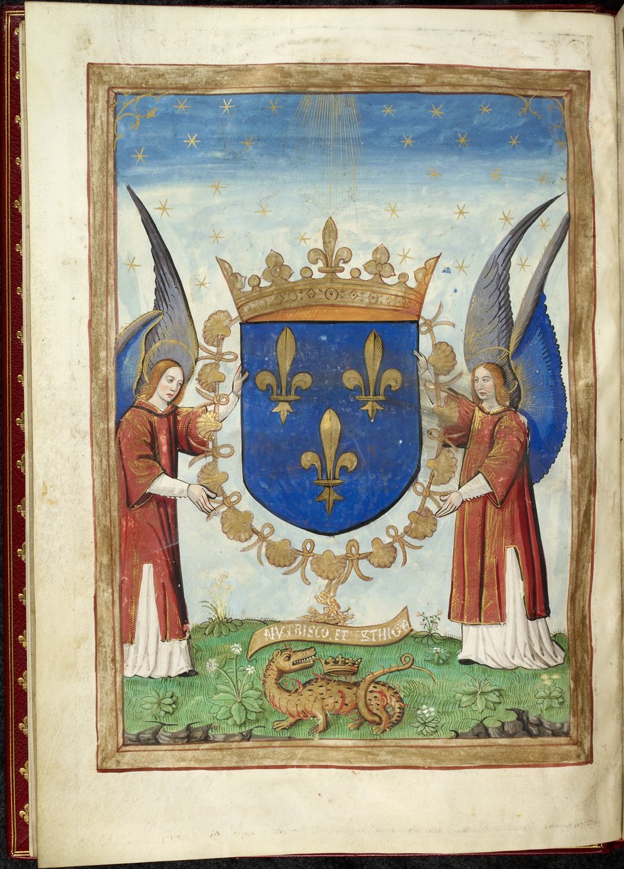 Harley 4939 f. 6v, Armorial page from History of the Wars of the Romans