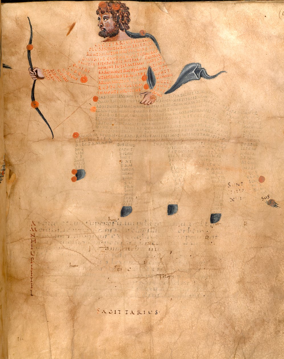 Harley 647, f.3v Ilustrace souhvězdí Střelce, z 