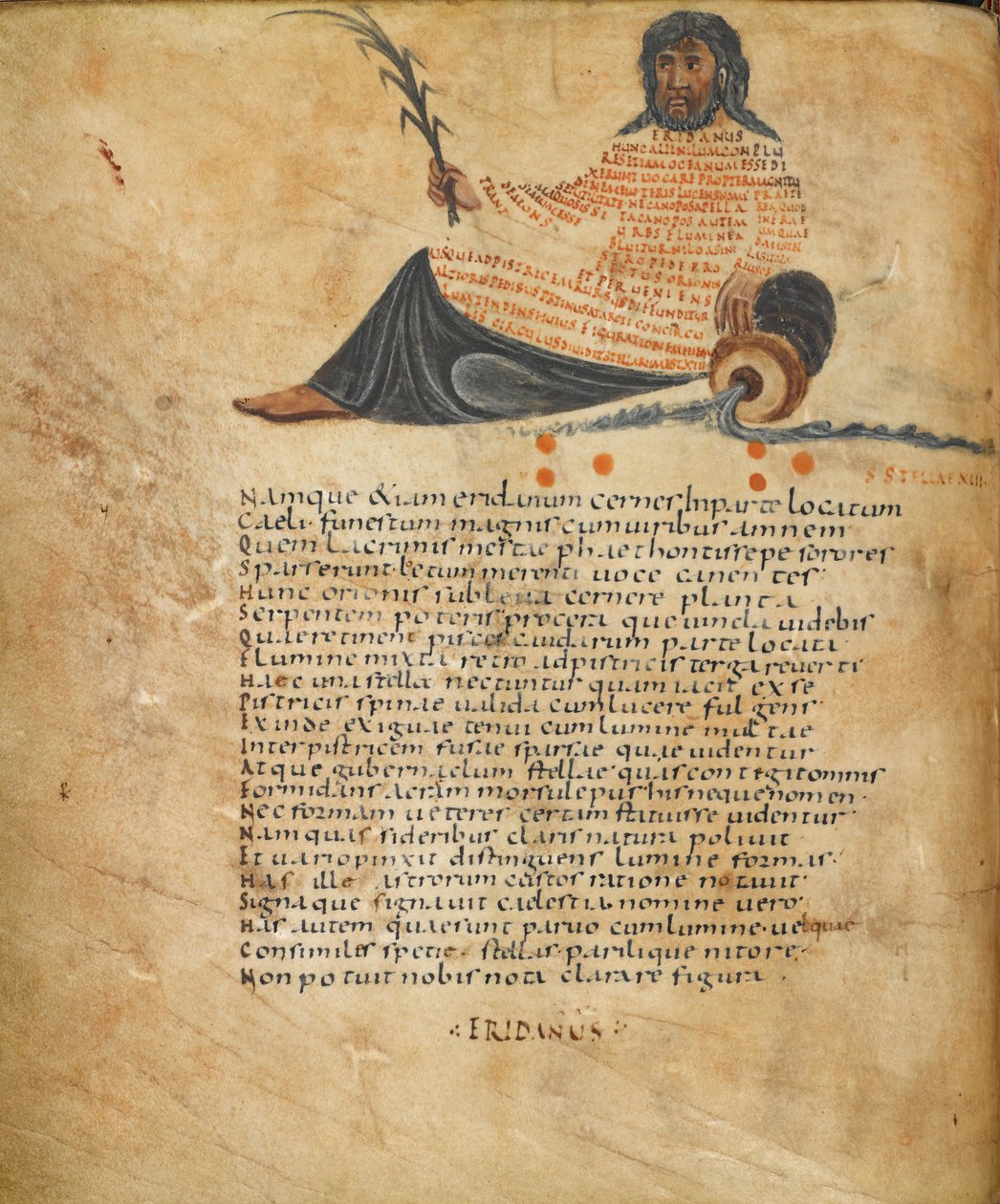 Harley 647, fol.10v Ilustrace souhvězdí Eridanus a text, c.820-40 (vellum) od French School