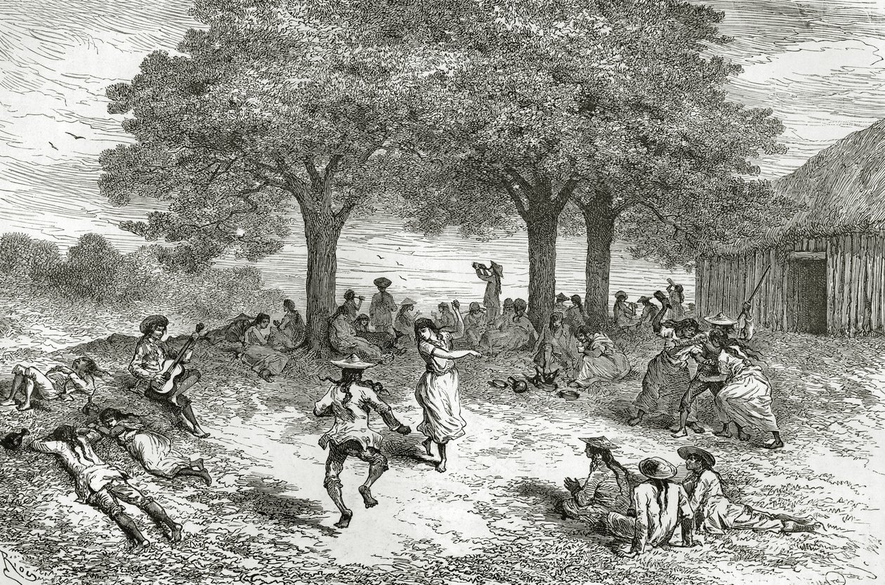 Harvest of Coca, Peru, ilustrace z časopisu Le Tour du Monde, 1877 od French School