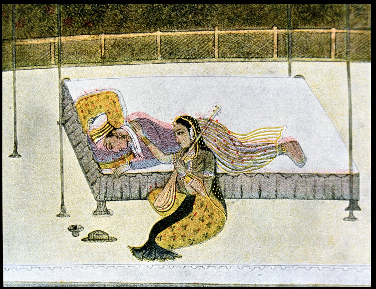 Bez hudby není nic, ilustrace k The Arabian Nights, 1895 (barevná rytina) od French School