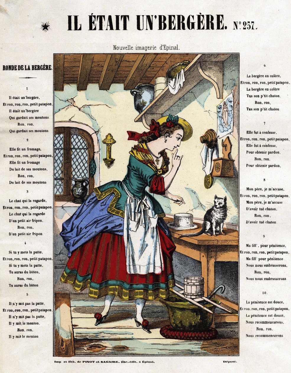Byl to pastýř. Dětská píseň. Obrázek Epinal z 19. století. od French School