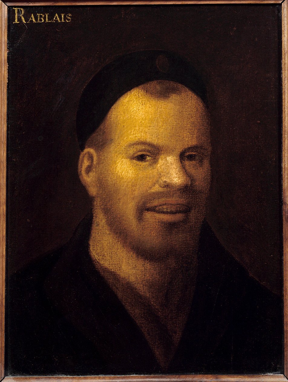 Hlava fantasy jednou identifikovaná jako Francois Rabelais (1494-1553). Malba francouzské školy. 16. století. Ztlumit. 0,32 x 0,22 m. Versailles. Musee Du Chateau de Versailles et du Trianon – ozdobná hlava dříve identifikovaná jako Francois Rabelais (1494 od French School