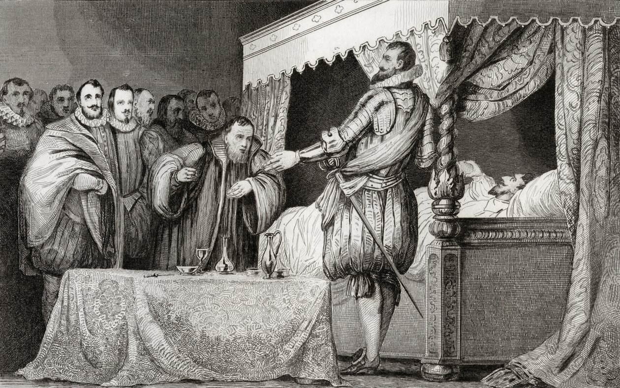 Henri III (1551-89) jmenuje Bearnaise (1553-1610) jako svého nástupce, z „Histoire de France“ od Colarta, vydaného kolem roku 1840 od French School
